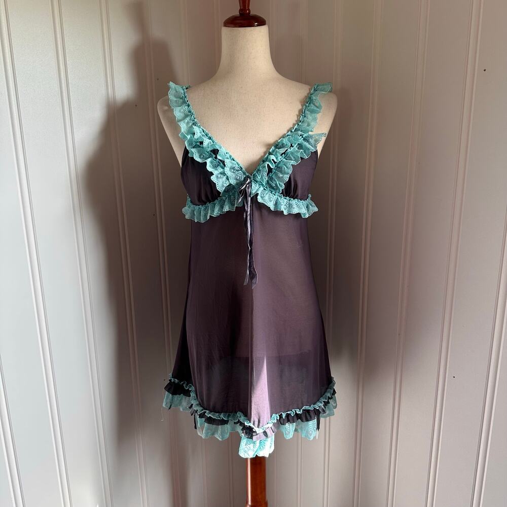 Vintage Y2K Coquette Sheer Babydoll Slip Dress L